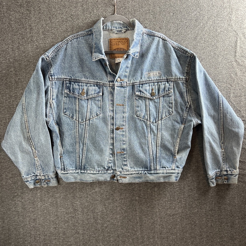 VINTAGE WYNN'S OFFICIAL RACING Coat ADULT Jean‎ Jacket LARGE Y2k Fit Faded Blue